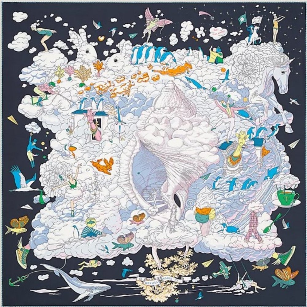 Hermes Sur Mon Nuage scarf 90 - bleu noir / mauve / multicolore